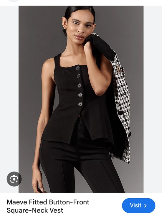 Maeve Tops - Maeve Black Button-Front Square-Neck Vest